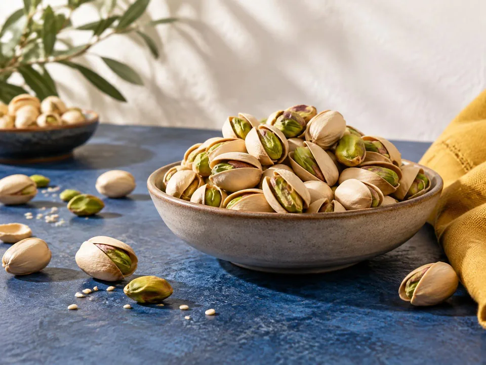 حبات فستق حلبي في وعاء فخاري